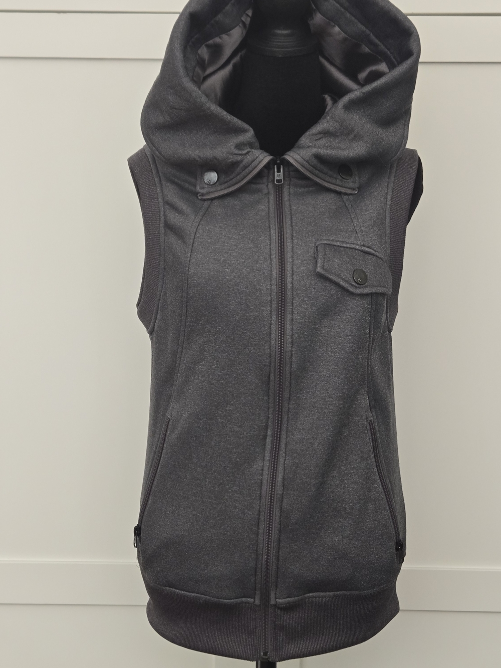 Burton DryRide Starr Hooded Vest Grey Full Zip Ski Snowboard Layering Medium M